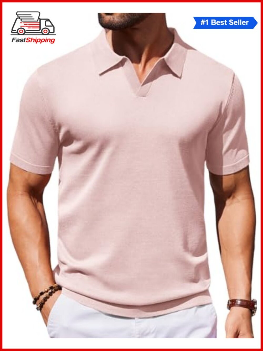 ✨ COOFANDY Men's V Neck Short Sleeve Stretch Knit Polo Shirt